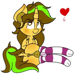 anthro anus balls brown_eyes chastity chastity_cage clothing equine girly hi_res hooves legwear looking_at_viewer male mammal my_little_pony penis simple_background socks solo theawkwarddork thigh_highs