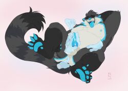 2026 absurd_res anal anal_fingering animal_genitalia animal_penis anthro atlas_(atlasraccoon) balls belly black_body black_fur blue_body blue_fur blue_penis bodily_fluids butt canine_genitalia canine_penis countershade_balls countershade_butt countershade_face countershade_genitalia countershade_torso countershading cum cum_on_hand cum_on_penis cum_on_self disembodied_hand erection eyes_closed eyewear fingering fur genital_fluids genitals ghost_hand glasses grey_body grey_fur hand_behind_head handjob hi_res knot knotted_penis looking_pleasured lying male male_anthro mammal markings nipple_fetish nipple_play nipples nude nude_anthro nude_male on_back open_mouth open_smile overweight overweight_anthro overweight_male pawpads penile penis procyonid raccoon remulle_(artist) ring_(marking) ringed_tail sex simple_background smile spread_legs spreading striped_markings striped_tail stripes tail tail_markings teeth tongue tongue_out wearing_glasses whiskers white_body white_fur