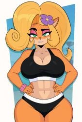 1girls ai_assisted animal_ears anthro anthro_only armwear bandicoot big_breasts blonde_hair breasts coco_bandicoot crash_(series) crash_bandicoot_(series) edit eyeshadow female female_only flower flower_in_hair green_eyes grok hair half-closed_eyes hips panties pink_eyeshadow ponytail solo solo_female sports_bra superbage thick_thighs thighs third-party_edit tied_hair wide_hips