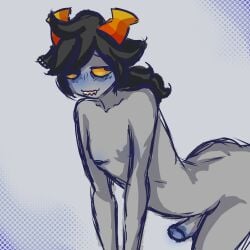 black_hair blue_blush grey_body hiveswap ponytail troll twink zebruh_codakk