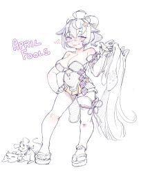 chubby chubby_female cosplay cow_ears cow_girl cow_horns crossover cute geta hair_between_eyes hololive hololive_english hololive_myth indie_virtual_youtuber jarv_(artist) large_breasts mascot ninomae_ina'nis_(cosplay) plump sandles skirt suggestive thighs virtual_youtuber wig wishy_(vtuber)