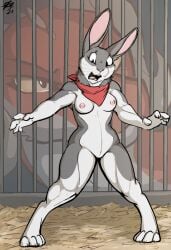 after_transformation anthro breasts cage dizfoley dragon duo ears_up female feral horn implied_gender_transformation implied_transformation kerchief lagomorph leporid lizet looking_at_another mammal mythological_creature mythological_scalie mythology rabbit scalie shavings shocked size_difference smile smirk surprised whiskers yellow_eyes