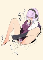 black_socks feet female female_only fingering glasses jikatarou lavender_hair masturbation pantyhose pink_eyes shinjou_akane smell smelling sniffing socks ssss.gridman toes