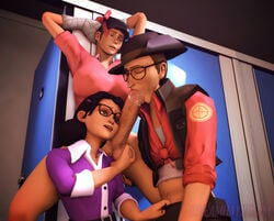 3d cap dickgirl dreamhayzesfm fellatio femscout femsniper futa_on_female futanari glasses intersex miss_pauling oral penis ribbon source_filmmaker team_fortress_2 threesome