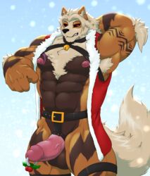 1boy abs anthro arcanine armpit_hair bondage_gear christmas croiyan erection furry genital_piercing holidays humanoid_penis male male_only muscular muscular_male nintendo nipples original_character pecs penis penis_piercing piercing pokemon pokemon_(species) pokemon_rgby prince_albert_piercing snow solo standing testicles veins veiny_penis video_games