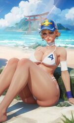 barefoot between_legs big_breasts bikini bikini_bottom bikini_top blonde-haired_female blonde_female blonde_hair cleavage cleavage_cutout earrings hat inner_thighs large_ass large_breasts large_butt large_thighs looking_at_viewer marvel_rivals panties_aside panties_visible posing posing_for_the_viewer renanvp sideboob sitting sitting_down sue_storm swimsuit tagme teasing teasing_viewer thick_ass thick_thighs underass underboob video_game_character