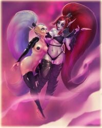 2girls aeldari alien alien_girl dark_eldar drukhari eldar elf_ears female lelith_hesperax warhammer_(franchise) warhammer_40k yvraine