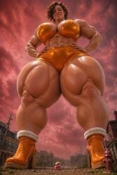 1girl ai_generated daisy giantess hands_on_hips larger_female muscular_female tiny_female