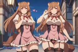 1girl ai_assisted ai_generated animal_ears bedroom black_lingerie black_thighhighs blush brown_hair curvaceous_body curvaceous_hips curvaceous_thighs curvy detailed_face floating_hearts futa_is_smaller half_closed_eyes heart_shaped_pupils heart_symbol high_quality hourglass_body huge_breasts huge_hips huge_thighs lace_panties lace_thighhighs large_breasts large_thighs looking_at_viewer massive_thighs medium_breasts night panties_bulge parted_lips perfect_body pink_eyes raccoon_ears raccoon_girl raccoon_tail raphtalia seductive_eyes sexy_pose shiny_skin shy small_balls small_penis_futa source_anime the_rising_of_the_shield_hero thick_hips thick_legs thick_thighs thighs thighs_bigger_than_head tsundere voluptuous wide_hips