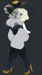 big_ass big_boobs big_breasts boobs cookie_run cookie_run_ovenbreak exposed_breasts high_heel_boots high_heels long_legs looking_at_viewer secondserval simple_background tagme teasing thick_thighs tight_clothing tits truffle_cookie v_sign