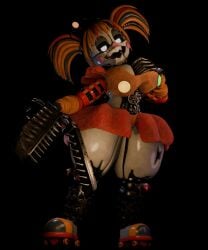 1girls 2026 3d 3d_render animatronic animatronic_girl background big_breasts big_butt black_background breasts butt eyes female female_only five_nights_at_freddy's freddy_fazbear's_pizzeria_simulator hair open_mouth orange_clothing orange_hair orange_panties red_shirt robot robot_girl scottgames scrap_baby scrap_baby_(fnaf) solo solo_female teeth white_body white_eyes white_skin