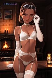 1girl 2d 4k 8k ai_assisted ai_generated alluring anime_style athletic attractive bare_midriff beautiful bedroom_setting big_booty blush breasts brown_eyes brown_hair cinematic_lighting clean_lineart cleavage close_up collarbone confident dark dark_lighting dark_skin defined_jawline depth_of_field detailed_background detailed_face detailed_skin digital_illustration dim_lighting elegant erotic eye_makeup eyelashes eyeliner overwatch
