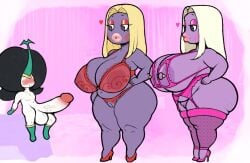 anthro big_breasts big_butt big_penis blonde_hair blush breasts butt clothing eyeless eyewear female fishnet_clothing flat_colors footwear generation_1_pokemon genitals glasses group hair hands_on_hips heart_symbol high_heels humanoid imminent_sex jynx larger_female lingerie lips loki looking_down looking_down_at_genitalia looking_down_at_penis makeup male male/female nintendo nipple_piercing nipples original_character penis piercing pokemon pokemon_(species) shiny_pokemon shoes size_difference slightly_chubby slimey_art smaller_male thick_lips translucent translucent_clothing trio wide_hips