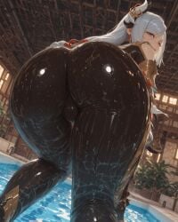 ai ai-created ai_assisted ai_female ai_generated all_fours ass ass_bigger_than_head ass_focus big_ass from_behind from_behind_position genshin_impact large_ass larger_female long_hair looking_at_viewer looking_back low-angle_view massive_ass rating_explicit shenhe_(genshin_impact)