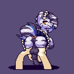 2018 animated ass balls clothing friendship_is_magic gif girly hair loop low_res maid_uniform mammal my_little_pony penis pixel_art simple_background solo stockingshot56 uniform