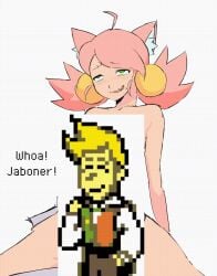 1girl cat_ears censored deltarune deltarune_chapter_5 evilkoroberry female female_only flowery flowery_(deltarune) hair_antennae heart heart_symbol koro_berry naked naked_female pink_(deltarune) pink_cat_ears pink_hair short_hair twintails white_background yellow_hair