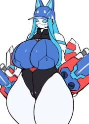 1girls blue_hair cameltoe dancing female hat huge_breasts leotard long_hair robot robot_girl tagme thick_thighs video