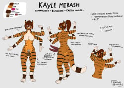 absurd_res anthro athletic athletic_intersex balls english_text erection felid flexing fur gamal genitals gloves_(marking) gynomorph hair herm_(lore) hi_res intersex kayle_mirash leg_markings mammal markings model_sheet multi_genitalia multi_penis orange_body pantherine penile_spines penis ponytail pubes purple_eyes socks_(marking) solo standing stripes tan_body tan_fur text tiger