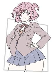 1girls arrowdark big_ass big_belly big_breasts big_butt bloated_belly blush breasts chubby chubby_female clothed clothing color doki_doki_literature_club embarrassed fat_ass female female_only hands_on_hips natsuki_(doki_doki_literature_club) pink_eyes pink_hair pregnant school_uniform sketch thick_ass thick_thighs thighs tight_clothing tsundere wife_material