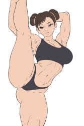 1girls ass bra brown_eyes brown_hair capcom chun-li earrings female raised_leg smile street_fighter thong vertical_splits