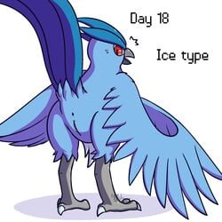 2018 anus articuno avian beak bird blue_feathers claws feathered_wings feathers female feral furry furry_only generation_1_pokemon legendary_pokemon looking_at_viewer looking_back nintendo nude nulloffset open_mouth pokemon pokemon_(species) presenting presenting_anus presenting_hindquarters presenting_pussy pussy rear_view red_eyes simple_background solo surprise tail video_games wings