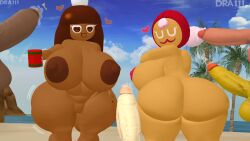 16:9 2026 2girls 3d alternate_version_available beach beach_background big_areola big_ass big_breasts big_nipples cocoa_cookie commission completely_nude completely_nude_female cookie_run cookie_run_kingdom disembodied_penis dra111_(artist) dragon316 massive_ass massive_breasts penis penis_out sfm