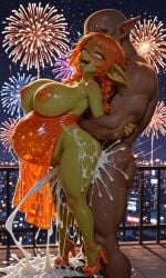 ai_generated cocktail_dress cum cum_in_pussy cum_inside cumflation dress elf_male goblin goblin_female high_heels huge_breasts lipstick nipples pussy sex shortstack spicy_goblins stomach_bulge thick_thighs vaginal_penetration