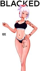 abused_paragon_(artist) blacked blacked_clothing blacked_female fefe_(vtuber) female female_only koidragoon koikatsu plain_background solo solo_female tattoo tattoos virtual_youtuber white_background