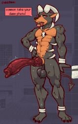 2026 2_horns abs absurd_res angry animal_genitalia anthro arm_on_hip balls bath bathhouse bathroom big_penis blush blush_lines bodily_fluids bone brown_balls brown_body brown_fur brown_pubes canid canine canine_genitalia chest_tuft claws cross-popping_vein detailed detailed_background digital_drawing_(artwork) digital_media_(artwork) ear_piercing embarrased_horny embarrassed embarrassing_exposure english_text erection eyebrow_piercing facial_piercing fangs fur generation_2_pokemon genitals hi_res horn houndoom huge_penis male mammal muscular muscular_anthro muscular_arms muscular_legs muscular_male nintendo nose_piercing penis piercing pokemon pokemon_(species) presenting presenting_penis pubes red_eyes red_penis saggy_balls showing_teeth solo speech_bubble standing sweat sweaty_arms sweaty_body sweaty_fur sweaty_genitalia sweaty_legs sweaty_thighs tail teeth text throb throbbing throbbing_penis toe_claws tongue tongue_out towel tuft vein veiny_penis velvetdraw