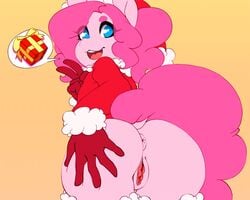 2018 animated anthro anus ass christmas clothing dock equine female friendship_is_magic fur furry furry_only gift hair hi_res holidays looking_at_viewer looking_back mammal my_little_pony open_anus open_mouth open_pussy pink_hair pinkie_pie_(mlp) presenting presenting_anus presenting_hindquarters presenting_pussy pussy rear_view solo straight_hair tail thick_thighs tolsticot