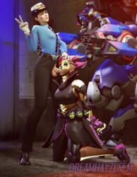 3d alternate_costume asian blizzard_entertainment breasts d.va dickgirl dreamhayzesfm fellatio female futa_on_female futanari intersex latina looking_at_viewer los_muertos_sombra meka overwatch penis police police_officer_d.va punk sombra uniform video_games wink