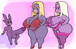 anthro big_breasts big_butt big_penis blonde_hair blush breasts butt clothing female fishnet_clothing flat_colors footwear gem_eyes generation_1_pokemon generation_3_pokemon genitals group hair hands_on_hips heart_symbol high_heels humanoid imminent_sex jynx larger_female lingerie lips looking_down looking_down_at_genitalia looking_down_at_penis makeup male nintendo nipple_piercing nipples penis piercing pokemon pokemon_(species) sableye shiny_pokemon shoes size_difference slightly_chubby slimey_art smaller_male thick_lips translucent translucent_clothing trio wide_hips