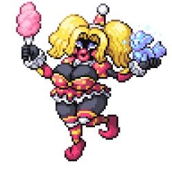 black_skin blonde_hair clothing clown clown_girl clown_hat clown_shoes cotton_candy female female_only jynx large_breasts mr._mime pixel_art pokemon pokemon_(species) pokemon_fusion pokemon_infinite_fusion purple_eyelids red_cheekdots red_lips