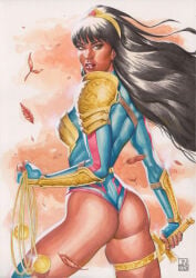 1girls ass big_ass black_hair dark-skinned_female dark_skin dc_comics female latina solo tagme_(artist) traditional_media_(artwork) wonder_woman_(series) yara_flor
