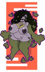 2016 air_elemental alternate_species big_breasts black_hair breasts demonnyuu elemental female full-length_portrait hair humanoid humanoidized koffing lips nintendo nipples nude original_character pokémon_(species) pokémorph pokemon portrait pussy shortstack simple_background smile solo thick_thighs video_games wide_hips