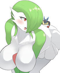 1boy 1girls blush female gardevoir giantess huge_breasts larger_female lucario macro no_humans pokemon pokemon_(species) soryuu ソリュウ