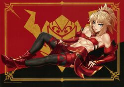 1futa balls_in_panties blonde color detached_sleeves fate/apocrypha fate/grand_order fate_(series) futa_only futanari high_heel_boots high_heels intersex mikoyan mordred_(fate) muscular solo solo_futa stockings tagme