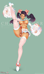 1futa abs breasts cheerleader cutepet dickgirl earrings erection full-package_futanari futa_only futanari highres intersex large_breasts large_penis nipples panties penis pussy smile solo testicles tied_hair twintails underboob