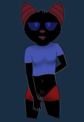 bat bedroom_eyes black_fur blue_eyes blue_shirt fluffy furry no_panties red_shorts small_breasts ztb zulu zulu_the_bat