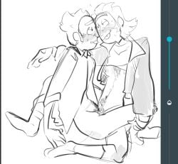 cuntboy cuntboy_on_cuntboy cuntboy_with_breasts depriviolent intersex kissing_with_tongue partially_clothed rick_and_morty rick_prime rick_sanchez scissoring self_harm_scars selfcest transmasc