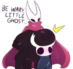 2019 alpha_channel ambiguous_gender arthropod big_breasts black_body black_skin blush breasts cloak clothing emanata featureless female female/ambiguous hi_res hollow_knight horn hornet_(hollow_knight) huge_breasts incest insects lightningfire12 nipples outerwear protagonist_(hollow_knight) pussy siblings simple_background size_difference text thick_thighs transparent_background vessel_(species) voluptuous wide_hips