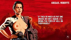 abigail_marston areolae artist_request breasts breasts_out casual clothing edit female firearm handgun human nipples open_shirt pale_skin photoshop red_dead_redemption red_dead_redemption_(series) red_dead_redemption_2 revolver rockstar_games saddlebag schofield_revolver weapon