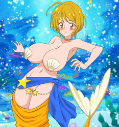 1girls blush breasts female female_only hugtto!_precure jpeg kagayaki_homare large_breasts legs mermaid monster_girl precure pretty_cure screenshot_edit shell shell_bikini solo tv_asahi wardrobe_malfunction water xx0t1xx