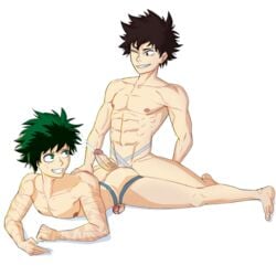 2boys ass assjob barefoot buttjob cum cumming feet green_hair izuku_midoriya lnickalniers midoriya_izuku my_hero_academia outercourse shindou_you soles split_form thong toes topless topless_male underwear yaoi yo_shindo