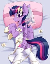 2018 alicorn clothing cutie_mark equine fearingfun feathered_wings feathers female friendship_is_magic hi_res horn legwear lying mammal my_little_pony open_mouth princess_twilight_sparkle_(mlp) purple_eyes solo twilight_sparkle_(mlp) ungulate ungulate_legs wings