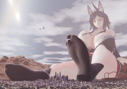 2girls 3d 3d_(artwork) animal_ears big_breasts black_socks breasts building buildings city clothed clothed_female female female_focus female_only giant_female giant_woman giantess hyper_giantess jet large_boobs large_breasts light-skinned_female light_skin multiple_females multiple_girls original original_character plane saex250 socks thick_thighs thighs