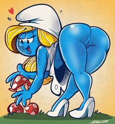 1girls albo ass big_ass breasts butt butt_crack female female_only hanna-barbera high_heels large_ass nipples smurfette solo the_smurfs