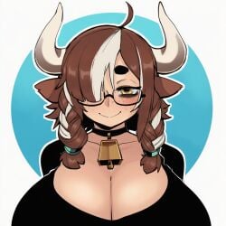 1girl 1girls 2026 2d 2d_(artwork) 2d_artwork ahoge ai ai-created ai_art ai_assisted ai_generated animal_ears animal_humanoid bangs bare_shoulders big_breasts big_thighs black_shirt blush blushing braid braided_hair braids breasts breasts_bigger_than_head brown_hair bust bust_portrait choker cleavage cow_ears cow_girl cow_horns cowbell curvy curvy_body curvy_female curvy_figure digital_art digital_drawing digital_drawing_(artwork) digital_media digital_media_(artwork) digital_painting_(artwork) eyebags female female_focus female_only freckles freckles_on_face glasses hair hikikomori horns huge_breasts humanoid humanoid_female kemonomimi large_breasts messy_hair milf milf_body millie_(sugartwist) monster_girl multicolored_hair neet neet_girl oc original original_art original_artwork original_character original_characters otaku pale pale-skin pale-skinned_female pale_skin pale_skinned_female shirt short_hair shortstack solo solo_female solo_focus sugartwist thick thick_ass thick_butt thick_eyebrows top_heavy twin_braids twinbraids upper_body white_bangs white_hair yellow_eyes