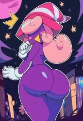 1girls ai_generated ass ass_focus female female_focus female_only gloves hat mario_(series) nintendo noir_genesis paper_mario paper_mario:_the_thousand-year_door pink_hair purple_skin smile solo trans_woman transfem vivian_(paper_mario)