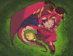 anthro ass brunhilda claws dragalia_lost dragon female flat_chested grass horn looking_at_viewer lying membranous_wings on_side open_mouth outside presenting presenting_hindquarters pussy pussy_juice red_body red_scales sapphire-gale scales scalie solo spikes tongue tongue_out treasure wings